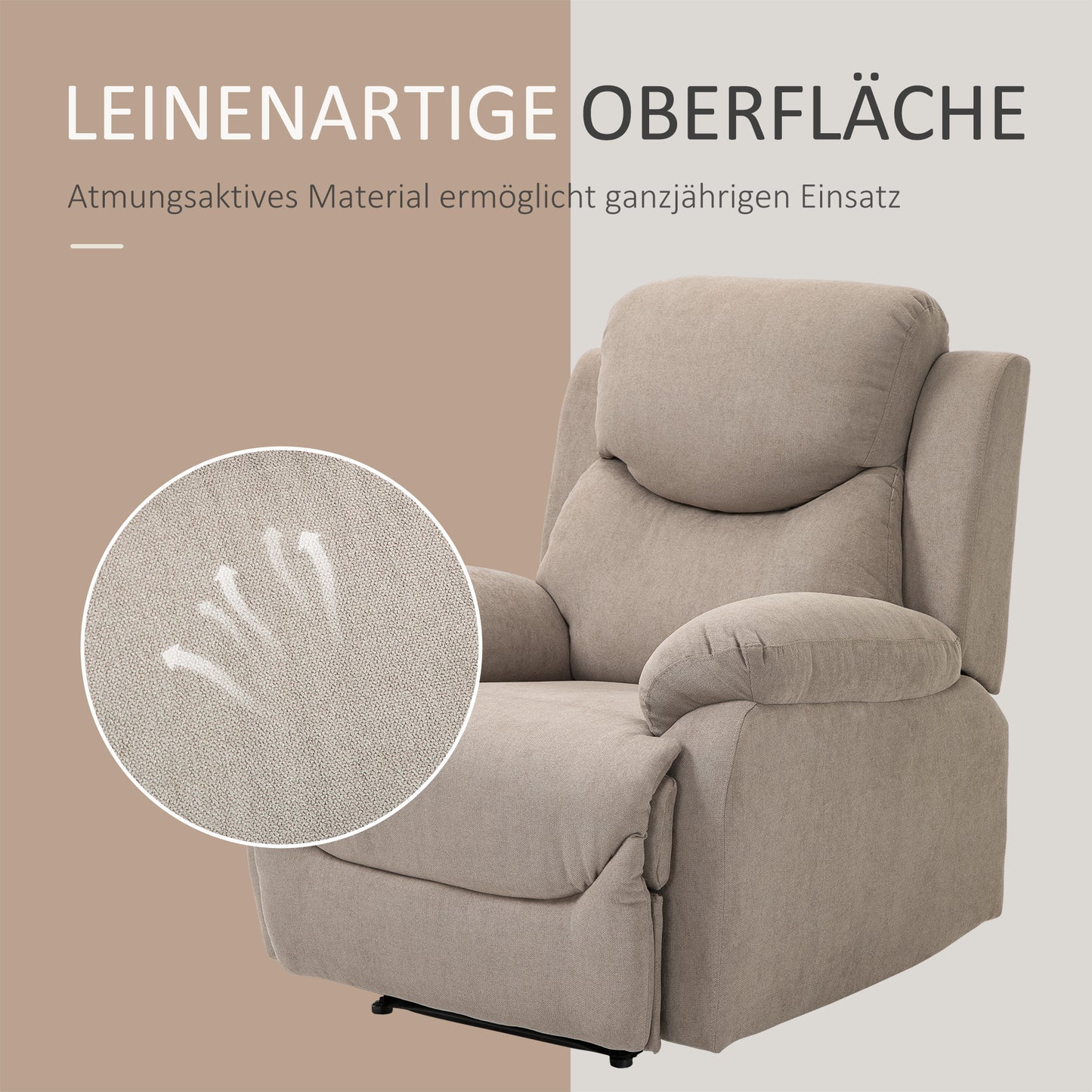HOMCOM Relaxsessel Einzelsofa Liege 150° neigbarer Fernsehsessel Liegesessel TV-Sessel mit Schlaffunktion für Wohnzimmer Leinen Beige 93 x 88 x 102 cm