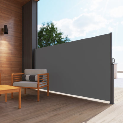 Outsunny Seitenmarkise ausziehbar blickdicht Sichtschutz mit Wandhalterung Beschichtung 300x180cm Dunkelgrau