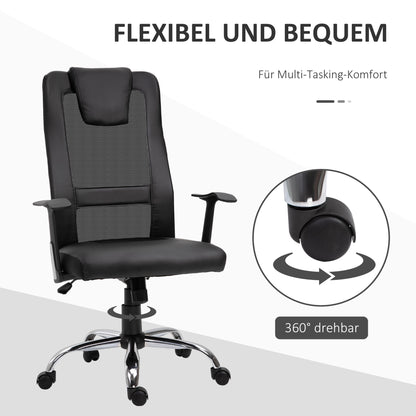 Vinsetto Bürostuhl Drehstuhl höhenverstellbar Chefsessel Schreibtischstuhl ergonomisk PU schwarz 66 x 73 x 108-118 cm