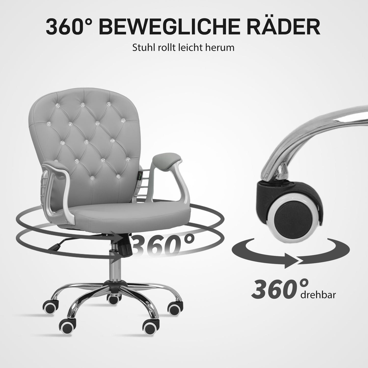 Vinsetto Bürostuhl, Ergonomisch Schreibtischstuhl mit Armlehne, Gepolsterter Rückenlehne Hellgrau