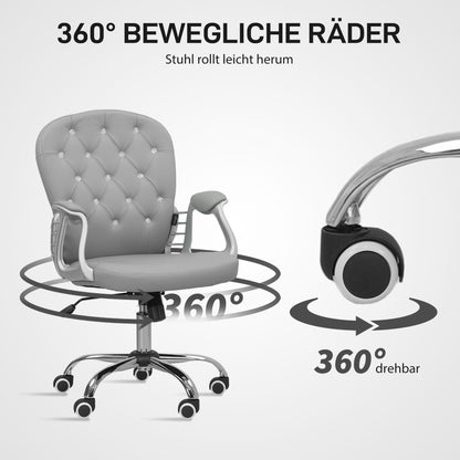 Vinsetto Bürostuhl, Ergonomisch Schreibtischstuhl mit Armlehne, Gepolsterter Rückenlehne Hellgrau