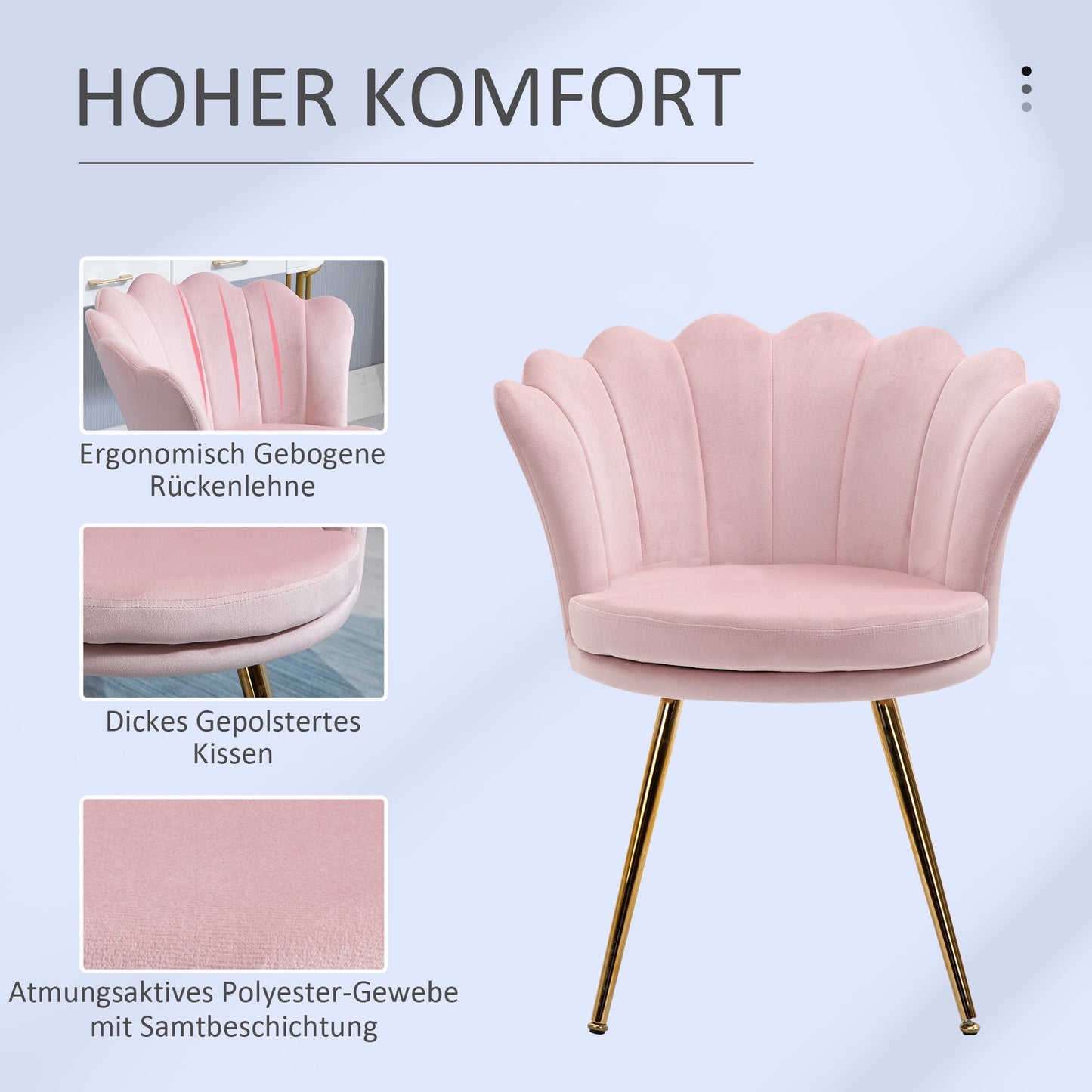 HOMCOM Sessel mit lotusförmigem Design, vergoldete Metallbeine, Schaumstoffpolster, Rosa