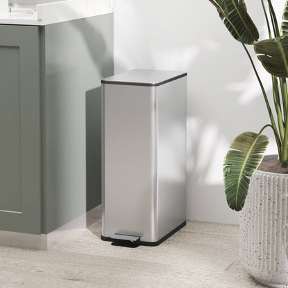 HOMCOM Mülleimer 20L, Soft-Close-Deckel, Deodorant-Fach, Fingerabdrucksicher, Edelstahl, Silber