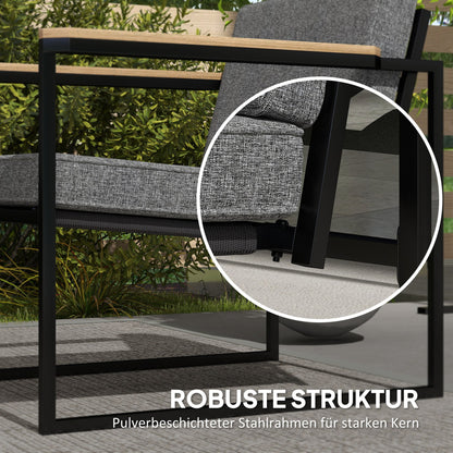 Outsunny Gartenmöbel Set 4 Personen wetterfest Balkonmöbel-Set mit 2er Sofa, 2 Stühle Sitzkissen Beistelltisch Grau
