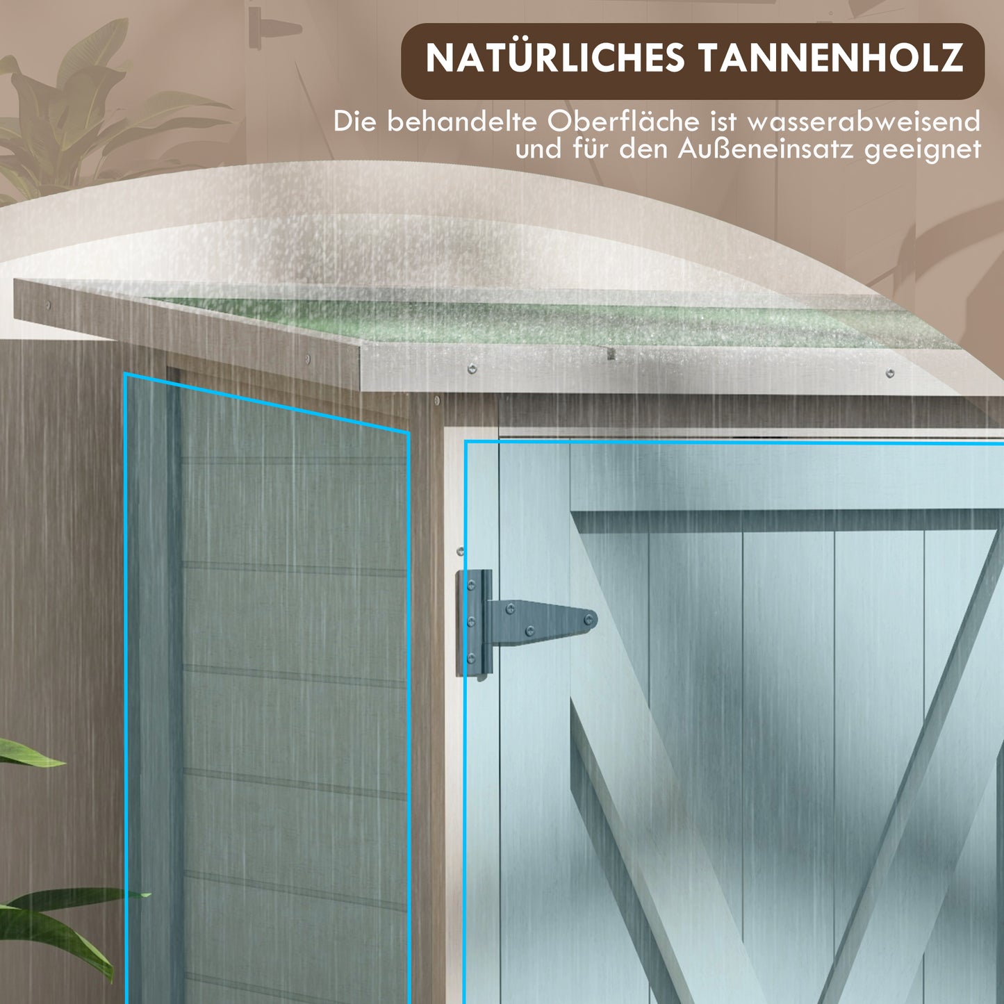 Outsunny Geräteschrank aus Holz mit 2 Türen, Geräteschuppen mit Asphaltdach, 110 x 55 x 117 cm, Hellgrau