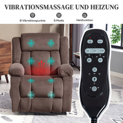HOMCOM Massage-Sessel, 8 Vibrationspunkte, 5 Modi, Lendenheizung, verstellbar, drehbar, Polstersessel, Braun
