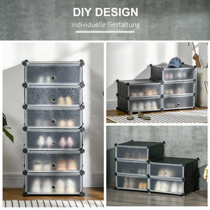 HOMCOM Modulares Regalsystem für 6 Paar Schuhe, 49 cm x 36,5 cm x 108 cm, Schwarz