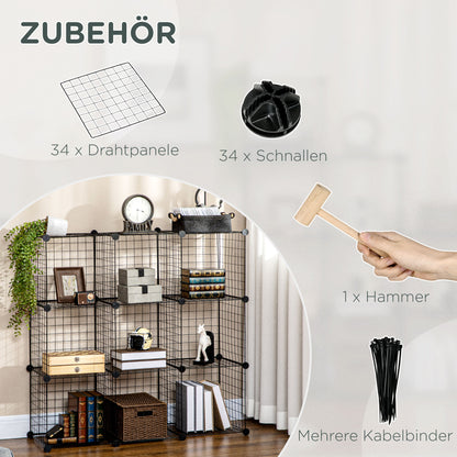 HOMCOM Steckregal, Würfelregal, Schuhregal, 9 Würfel, modularer Aufbau, Stahl, schwarz, 35 x 35 x 35 cm je Würfel