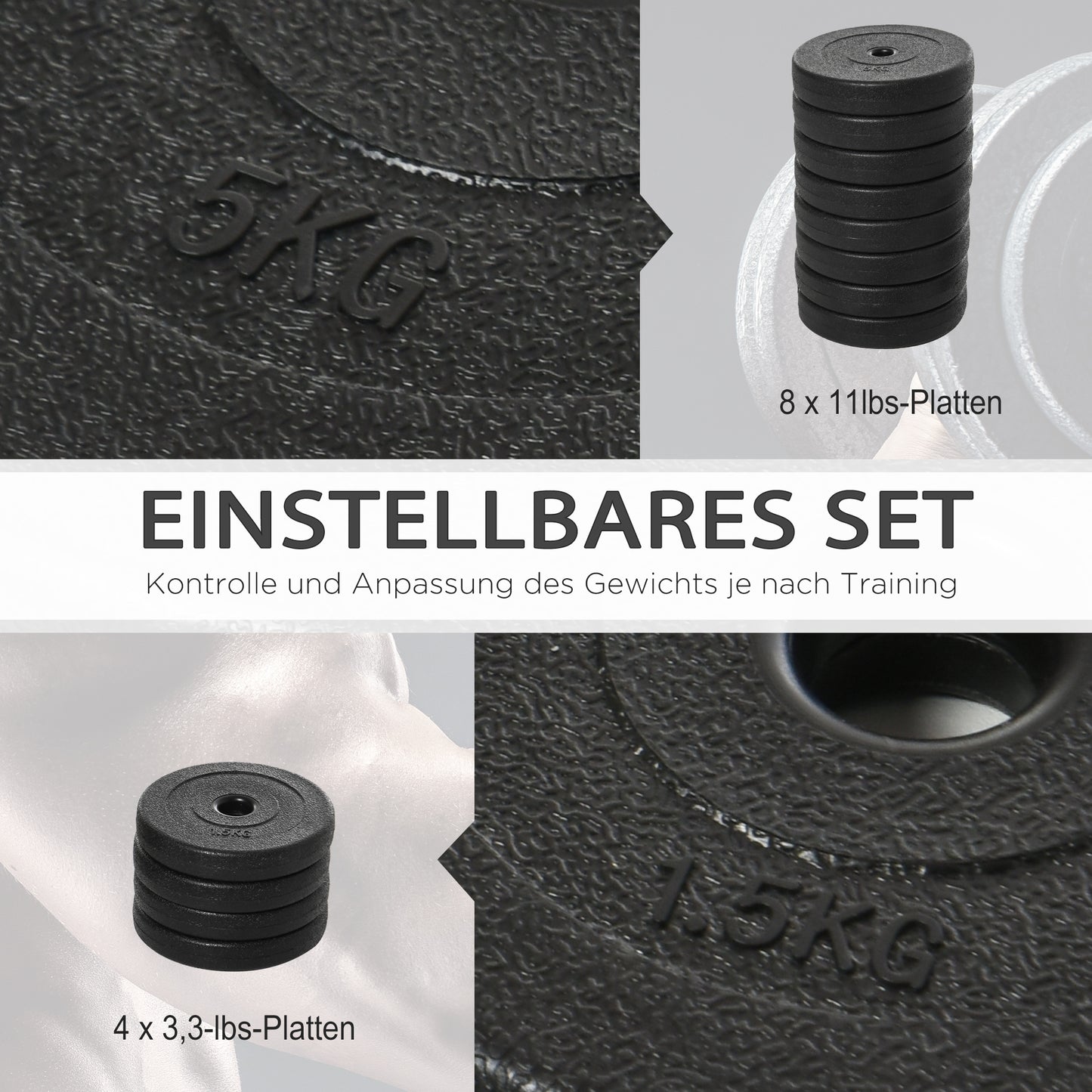 HOMCOM Kurzhantel-Set 2 x 25 kg, 2 x 6 Hantelscheiben mit Kunststoffhülle, bodenschonend, Schwarz