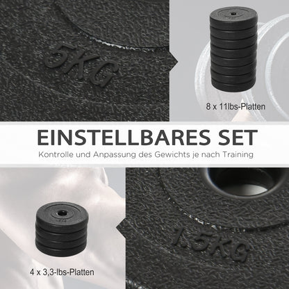 HOMCOM Kurzhantel-Set 2 x 25 kg, 2 x 6 Hantelscheiben mit Kunststoffhülle, bodenschonend, Schwarz
