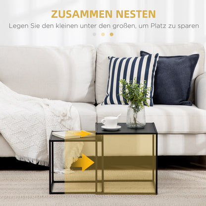 HOMCOM Beistelltisch, Couchtisch, Satztisch, 2er-Set, modernes Design, Stahlrahmen, schwarz, 40 x 40 x 40cm