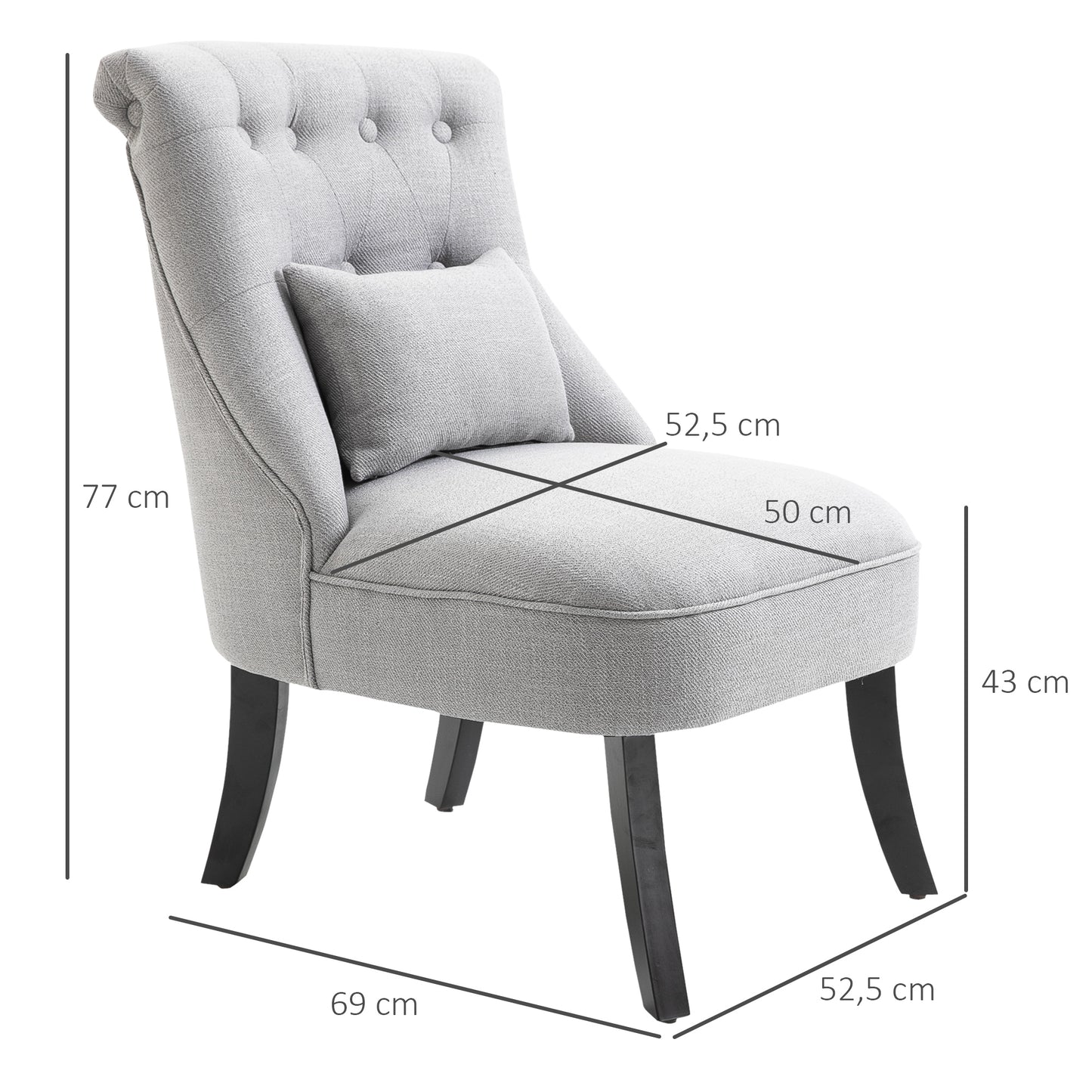 HOMCOM Sessel Wohnzimmer Relaxsessel Loungesessel Ruhesessel mit Rückenkissen, Holzbeine, Lesesessel mit Leinenoptik, Polstersessel für Schlafzimmer, Grau