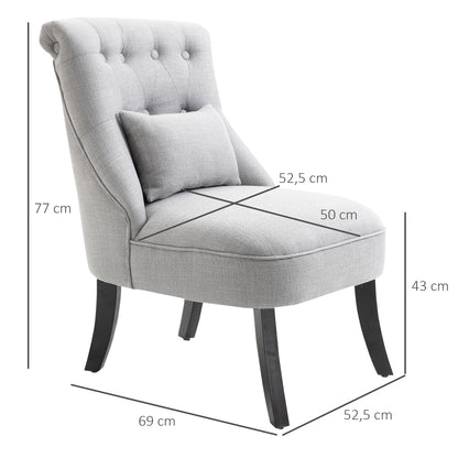 HOMCOM Sessel Wohnzimmer Relaxsessel Loungesessel Ruhesessel mit Rückenkissen, Holzbeine, Lesesessel mit Leinenoptik, Polstersessel für Schlafzimmer, Grau