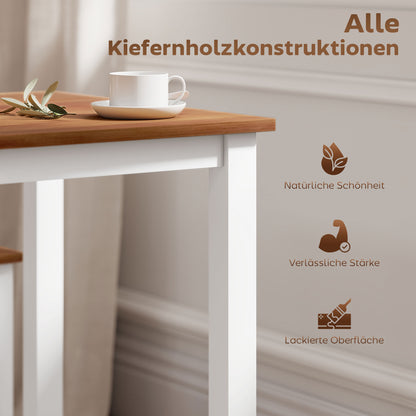 HOMCOM Essgruppenset, Esstisch, 4 Stühle, Esszimmerset, Kiefernholz, Braun+Weiß