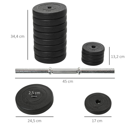 HOMCOM Kurzhantel-Set 2 x 25 kg, 2 x 6 Hantelscheiben mit Kunststoffhülle, bodenschonend, Schwarz