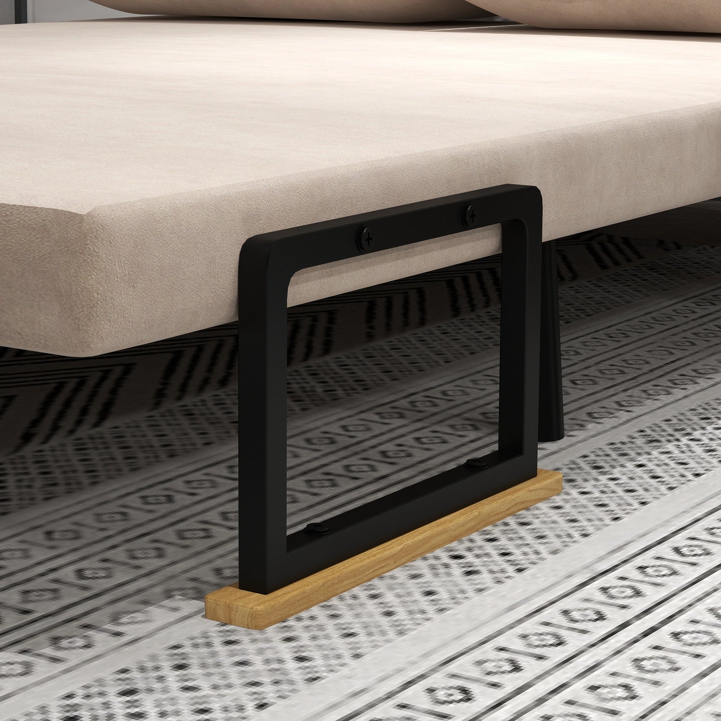 HOMCOM Schlafsofa 2er-Sofa Samtsofa, Schlaffunktion, inkl. 2 Kissen, Samtoptik, Natur + Beige + Schwarz