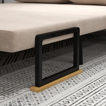 HOMCOM Schlafsofa 2er-Sofa Samtsofa, Schlaffunktion, inkl. 2 Kissen, Samtoptik, Natur + Beige + Schwarz