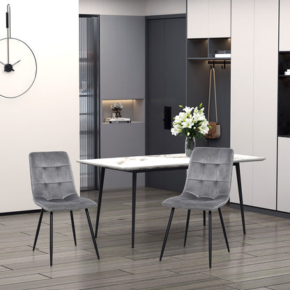 HOMCOM 2er-Set Esszimmerstuhl Polsterstuhl Küchenstuhl mit Samt-Optik Esstisch Samt Metall Grau+Schwarz 45 x 63 x 90 cm
