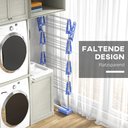 HOMCOM Wäschenständer Wäschetrockner 5 Ebenen, klappbar, One-Klick-System, 142 cm x 55 cm x1 72 cm, Blau + Silber