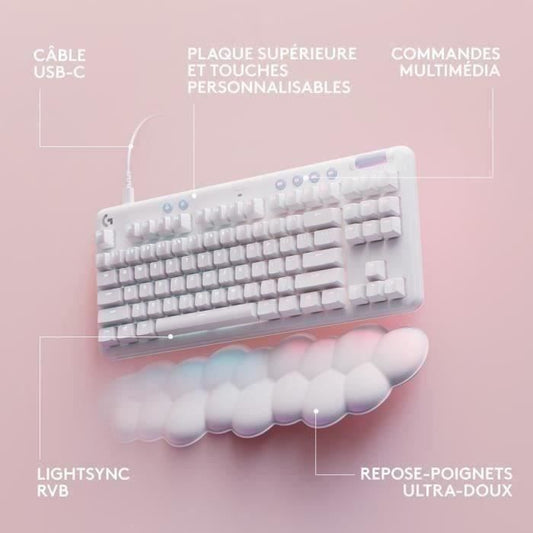 Logitech G - Gaming Keyboard - G713 Wired Mechanical Tactile (GX Brown) with Wrist Rest - White Mist