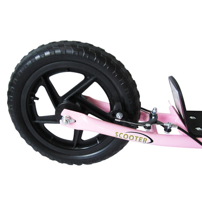 HOMCOM Tretroller, Scooter für Kinder, mit Handbremse, Ständer, 12 Zoll Räder, ab 5 Jahren, Stahl, Rosa 120 x 52 x 88 cm