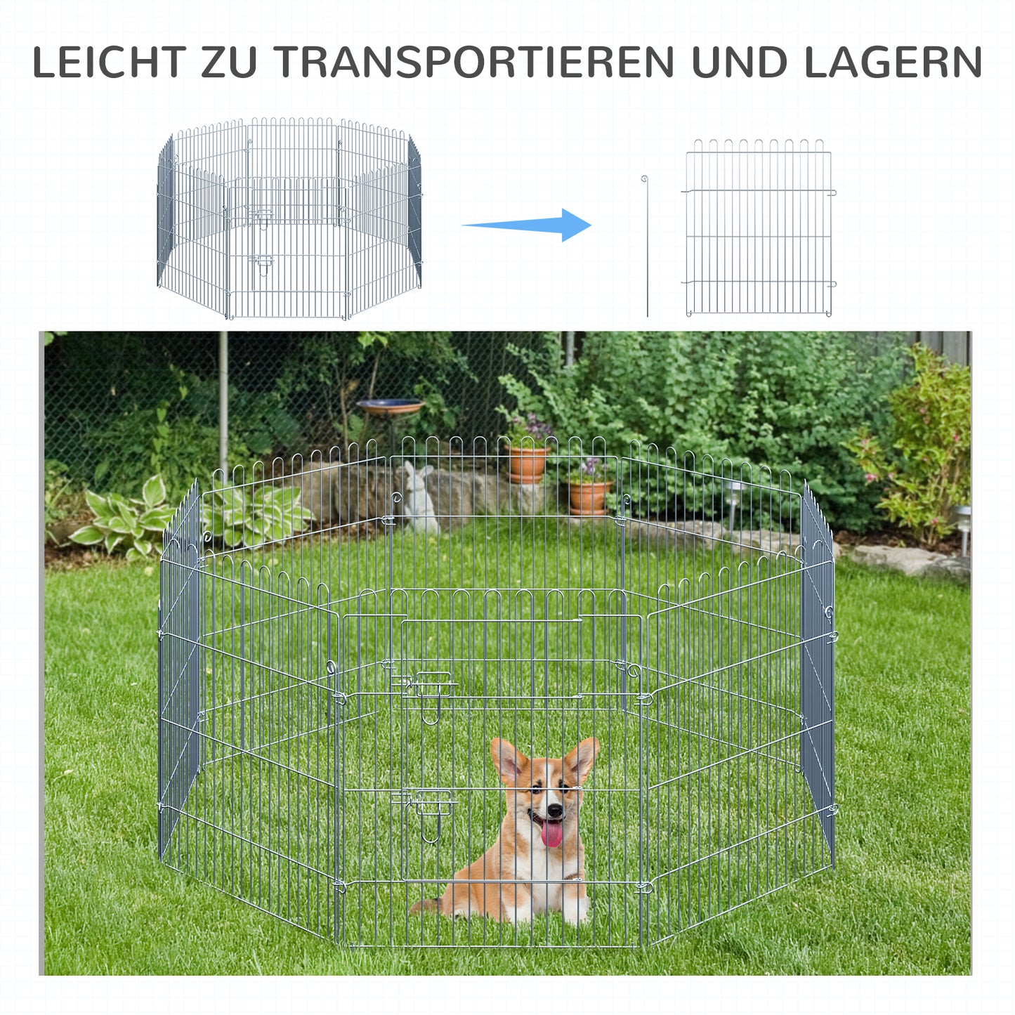PawHut Freilaufgehege Welpenauslauf Welpenzaun Laufstall Welpengitter für Tiere 8-teilig B63 x H76 cm