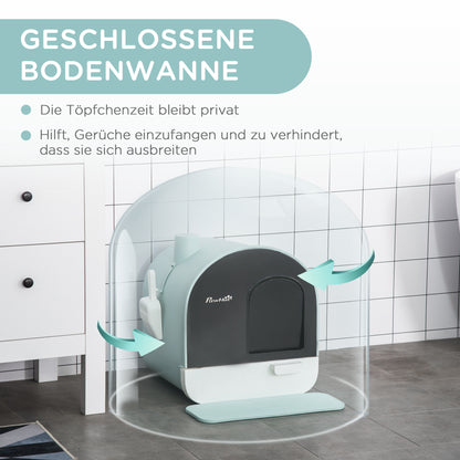 PawHut Katzentoilette Katzenklo mit Deckel Streuschaufel Streufangmatte Grün 43 x 44 x 47cm