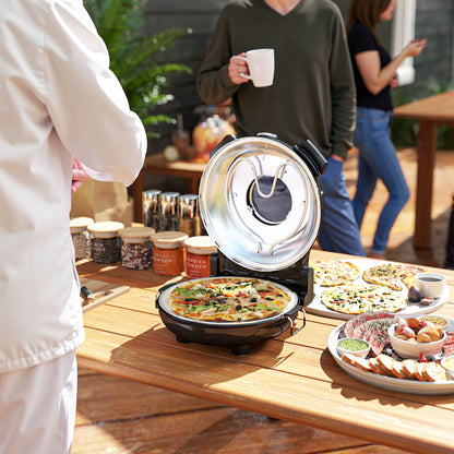 HOMCOM Pizzaofen elektrisch 430 ℃, 1200 Watt Pizzabäcker mit 30cm Steinplatte Timer Sichtfenster Edelstahl Schwarz