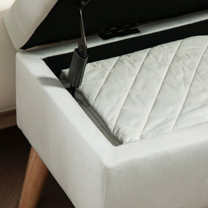 HOMCOM Polsterbank mit Stauraum, Stoffbezug in Samtoptik, Holzbeine, für Wohnzimmer, Schlafzimmer, Flur, 80 x 35 x 42 cm, Weiß