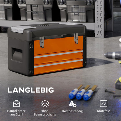 HOMCOM Werkzeugkiste leer, 49,7 x 25,3 x 28,9 cm Werkzeugkasten mit Schublade, Mini-Box Stahl Orange