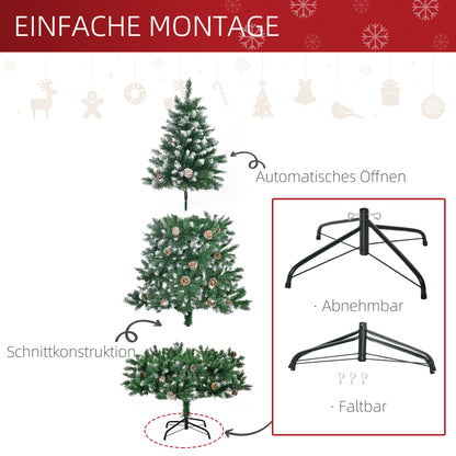 HOMCOM Künstlicher Weihnachtsbaum 180 cm Kieferbaum künstlich mit 59 Zapfen, Schnee, 1111 Spitzen für drinnen