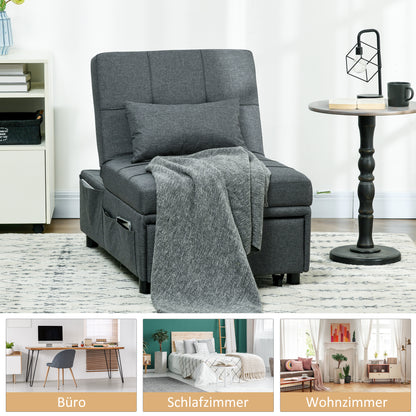 HOMCOM bequemer Liegesessel Schlafsessel 3-in-1 Sessel modern, bis 150 kg, Leinenoptik, inkl. Kissen, 65,5 x 104 x 81 cm, Dunkelgrau