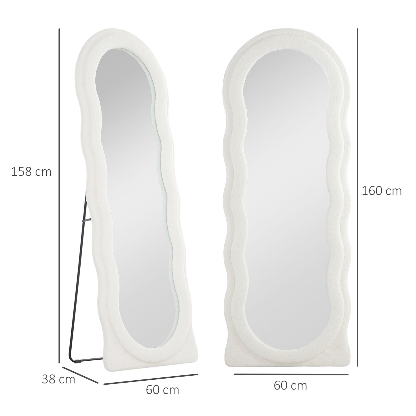HOMCOM Ganzkörperspiegel 160 x 60 cm Gewölbter Standspiegel mit Wellendesign Bruchsichere Glas Weiß