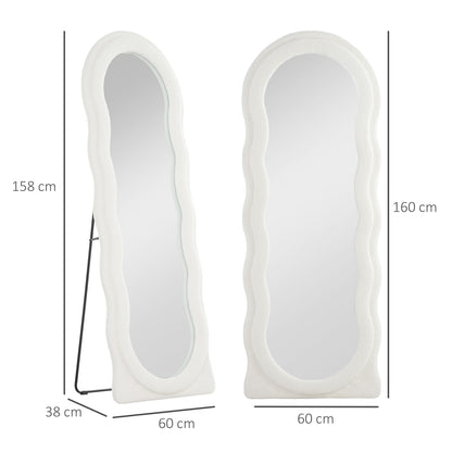 HOMCOM Ganzkörperspiegel 160 x 60 cm Gewölbter Standspiegel mit Wellendesign Bruchsichere Glas Weiß