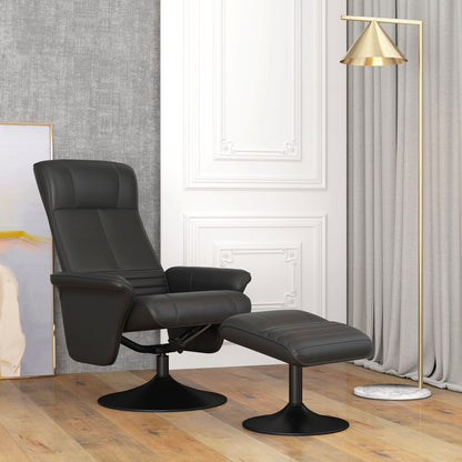 HOMCOM Polstersessel, Akzentsessel mit Hocker, drehbar, ergonomisch, Mikrofasertuchoptik, bis 150 kg, Schwarz