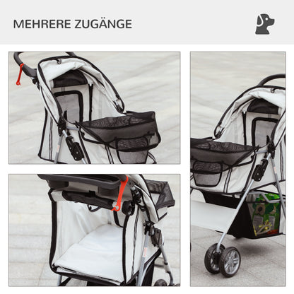 PawHut Hundebuggy Hundewagen bis 10 kg Klappbar Regenschutz Bodenkorb 2 Becherhalter 75 cm x 45 cm x 97 cm Grau