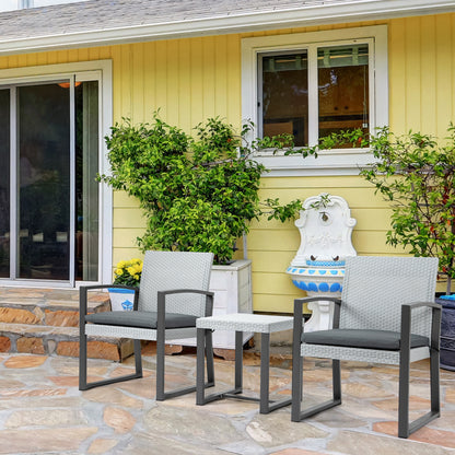 Outsunny Polyrattan Sitzgruppe für 2 Personen Balkonmöbel Set mit Beistelltisch mit Sitzkissen Stahl Schwarz+Grau