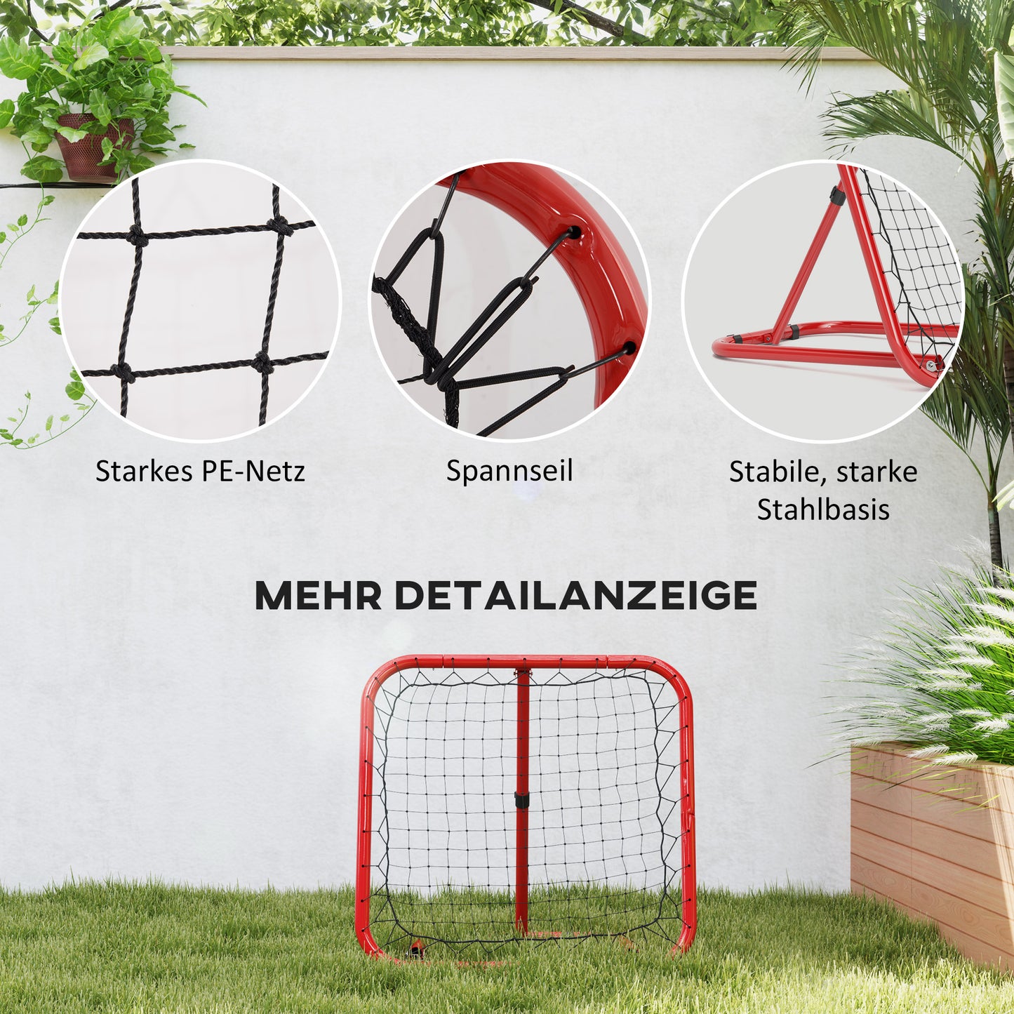 HOMCOM Fußball Rebounder-Netz, klappbar, Rückprallwand, Verstellbar in 5 Stufen, Metall, 78 x 84 x 65-78 cm, Rot