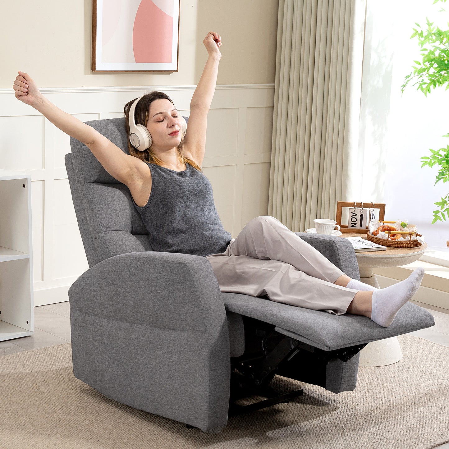 HOMCOM Verstellbarer Relaxsessel mit Fußstütze, Moderner Polstersessel, Dunkelgrau