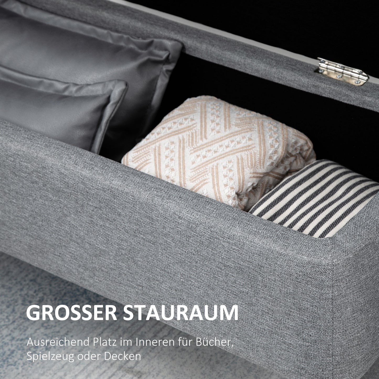 HOMCOM Sitzbank, Sitztruhe, Polsterbank, Leinenoptik, bis 150kg, 101x38,5x44,5 cm, Grau