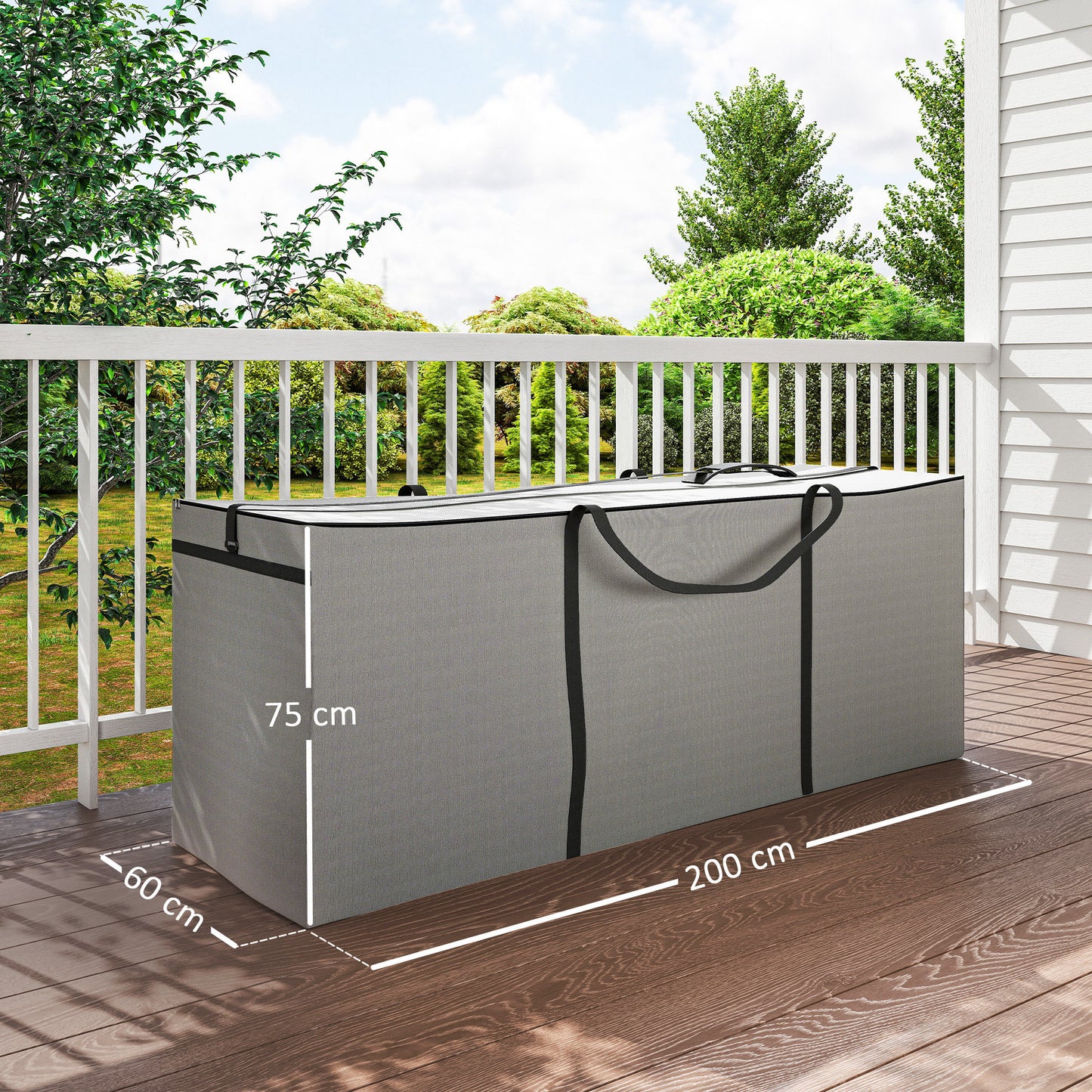 Outsunny Aufbewahrungstasche Gartenpolster, Auflagentasche, Schutzhülle mit Tragegriff, Reißverschluss, 200 x 60 x 75 cm, Hellgrau