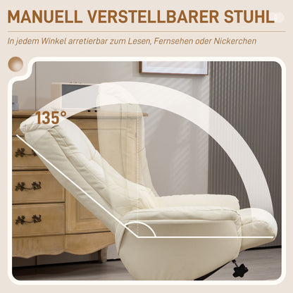 HOMCOM Relaxsessel mit Hocker, Liegefunktion, Kunstlederbezug, bis 150 kg, 71 x 84 x 102 cm, Cremeweiß