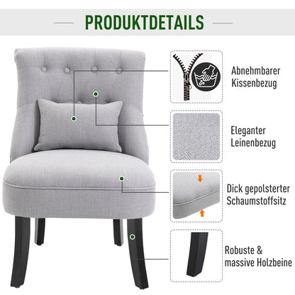 HOMCOM Sessel Wohnzimmer Relaxsessel Loungesessel Ruhesessel mit Rückenkissen, Holzbeine, Lesesessel mit Leinenoptik, Polstersessel für Schlafzimmer, Grau