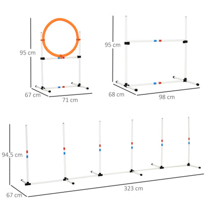 PawHut 3-tlg. Hunde Agility Set Training für Haustiere Hundetrainigsset Inklusive Tasche Leicht zu tragen Kunststoff Weiß+Gelb