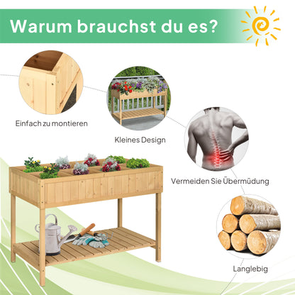 Outsunny Hochbeet 8 Fächer Pflanztisch Blumenkasten Tannenholz 1 Ablage + Abfluss