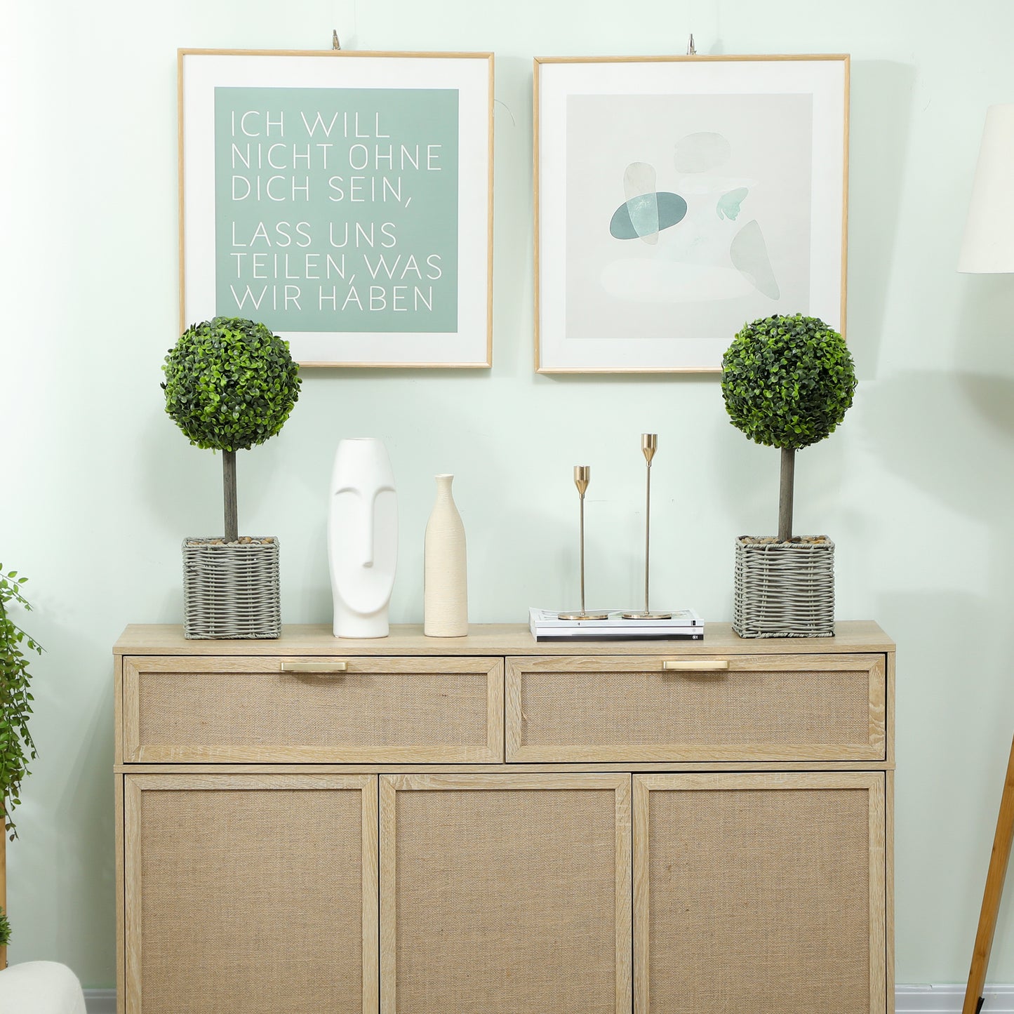 HOMCOM 2er-Set künstliche Pflanzen, UV-beständige Kunstbäume im Topf, für drinnen und draußen geeignet, Kunststoff, Zement, Grün