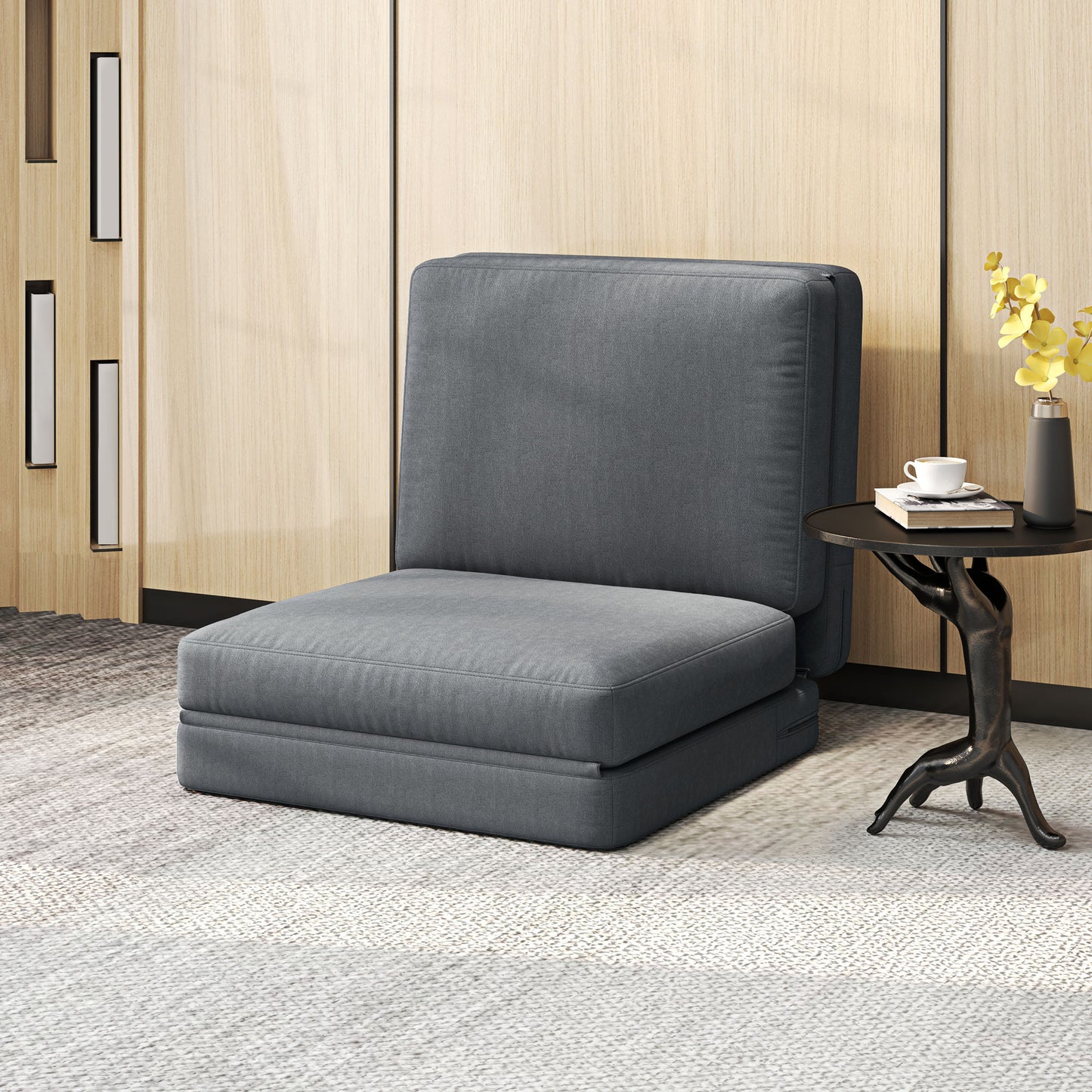 HOMCOM Faltbarer Bodensessel mit Kissen, wandelbares Polstersofa, Wohnzimmer, Gästezimmer, Büro, 75 x 268 x 18 cm, Dunkelgrau