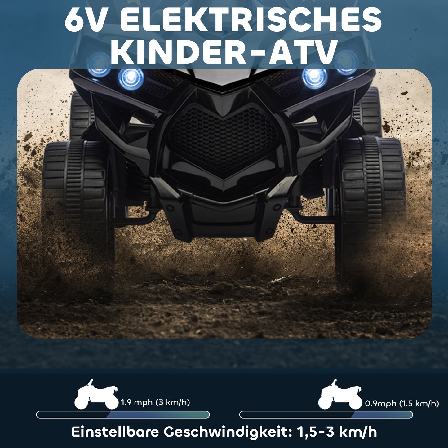 AIYAPLAY Kinder Quad Elektro 6V Kinderquad mit Vorwärts-, Rückwärtsfunktion, Musik, LED-Scheinwerfer Schwarz