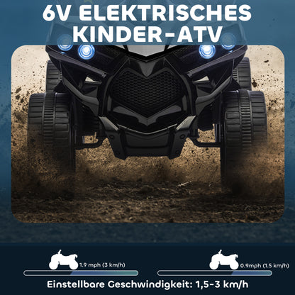 AIYAPLAY Kinder Quad Elektro 6V Kinderquad mit Vorwärts-, Rückwärtsfunktion, Musik, LED-Scheinwerfer Schwarz