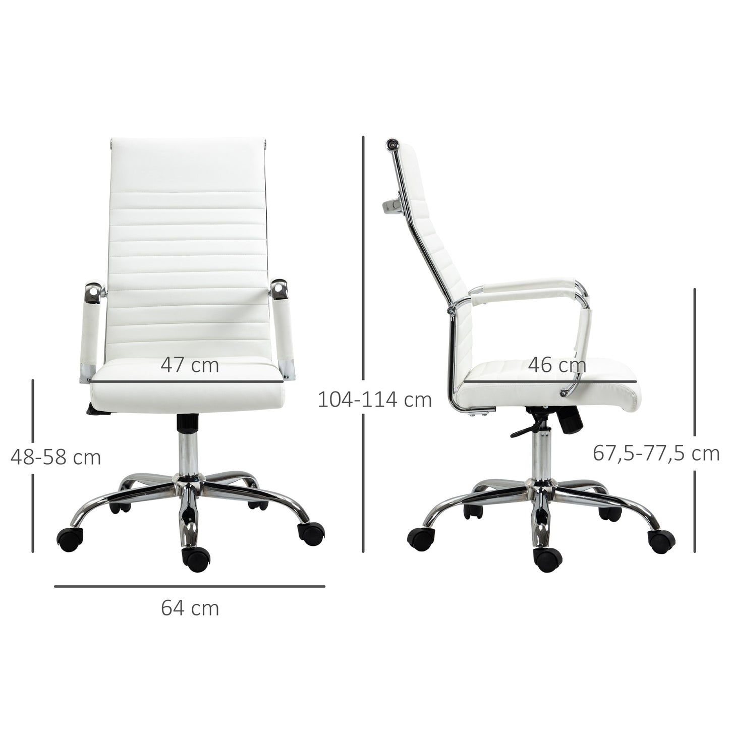 Vinsetto Bürostuhl ergonomisk Schreibtischstuhl med Wippfunktion Chefsessel höhenverstellbarer Drehstuhl gepolstert Konstledare Schaumstoff Weiß 54 x 62 x 104-114 cm